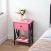 Rustic Nightstand Bedside Table in Pink and Black