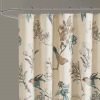 Vintage Birds Leaf Floral Print Shower Curtain in Beige Khaki