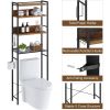 Modern Over the Toilet Shelving Unit in Black Metal Brown Wood