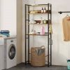 Modern Over the Toilet Shelving Unit in Black Metal Brown Wood