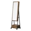 Rustic Brown Jewelry Armoire Organizer Mirror on Wheels