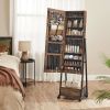 Rustic Brown Jewelry Armoire Organizer Mirror on Wheels