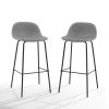 Modern Low Back Barstool with Black Metal Frame and Grey Linen Seat