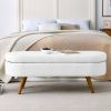 Modern Boho Style White Linen Storage Bench