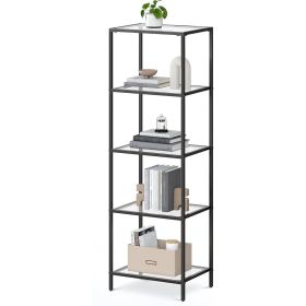 4-Shelve Black Metal Frame Glass Shelf Bookcase