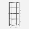 4-Shelve Black Metal Frame Glass Shelf Bookcase