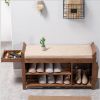 Solid Wood Entryway Shoe Rack Storage Bench with Cushioned Seat