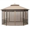 10 x 12 Ft Gazebo with Mosquito Net Sidewalls and Brown Canopy