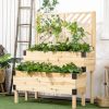 2 Tier Self Draining Natural Garden Bed Planter Box with Trellis