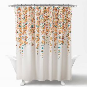 Floral Flowers Shower Curtain in White Turquoise Blue Orange