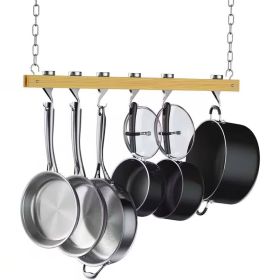 36-inch Wooden Pot Rack with 4 Pan Hanging Hooks and 2 Swivel Hooks