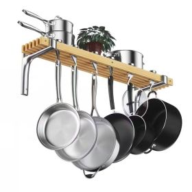 36-inch x 8-inch Metal Wood Pot Rack with 6 Swivel Hooks