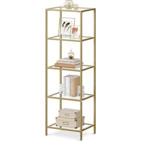 4-Shelve Gold Metal Frame Glass Shelf Bookcase