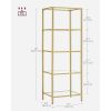 4-Shelve Gold Metal Frame Glass Shelf Bookcase