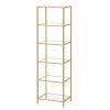 Narrow Glass Shelf Bookcase in Gold