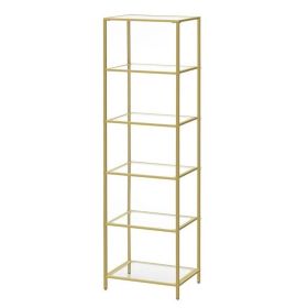 Narrow Glass Shelf Bookcase in Gold