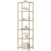 Narrow Glass Shelf Bookcase in Gold