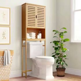 Over the Toilet Storage Cabinet in Light Brown Wood Finish