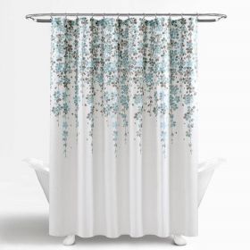 Floral Flowers Shower Curtain in White Blue Grey