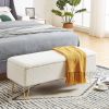 White Sherpa Upholstered Storage Bench with Gold Finish Legs