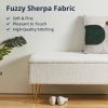 White Sherpa Upholstered Storage Bench with Gold Finish Legs