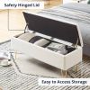 White Sherpa Upholstered Storage Bench with Gold Finish Legs