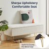 White Sherpa Upholstered Storage Bench with Gold Finish Legs