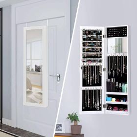 Wall or Door Mounted Jewelry Organizer Full Length Mirror in White