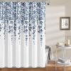 Floral Vines and Flowers Shower Curtain in White Navy and Light Blue