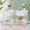 Rustic Farmhouse Nightstand Bedside Table in White