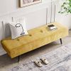 Modern Yellow Corduroy Upholstered Bench with Black Metal Legs