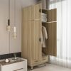 Modern 2-Door Armoire with Hanging Rail in Natural Wood Finish
