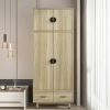 Modern 2-Door Armoire with Hanging Rail in Natural Wood Finish