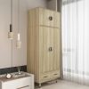 Modern 2-Door Armoire with Hanging Rail in Natural Wood Finish