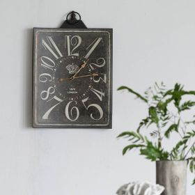 Large Black Vintage Rectangular Wall Clock with White Numerals