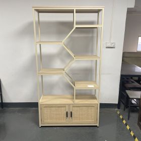 7 tier Rattan bookshelf with cabinet, Natural