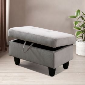 Grey White Corduroy Ottoman
