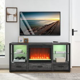 60 Inch Electric Fireplace Media TV Stand-Dark rustic oak color