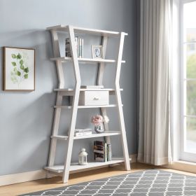 4- Tier Open Shelving with Center Drawer in White Oak