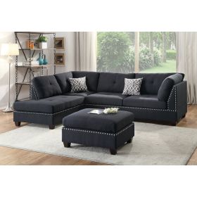 Reversible Sectional Sofa with Ottoman in Black