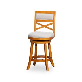 X-Back Swivel Stool, Natural Finish, Beige Fabric Seat