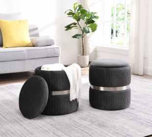 Modern Velvet Round Ottoman with Storage