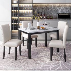 5-Piece Dining Set Table with 4 Thicken Cushion Dining Chairs