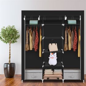 69" Portable Wardrobe Double Rod Storage Organizer in Black