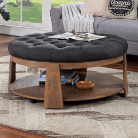 Transitional Style Wire-brushed Finish Natural Tone/Dark Gray Ottoman