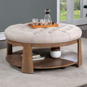 Transitional Style Wire-brushed Finish Natural Tone/Beige Ottoman