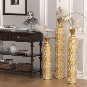High distress metal vases with growing vine patterns