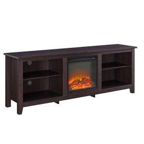 Modern Wood 70" Fireplace TV Stand with 2 Shelves - Espresso