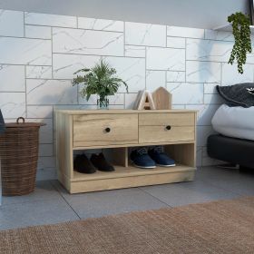 Beji Storage Bench, Light Oak Finish