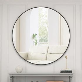 39 Inch Framed Black Circular Wall Mirror